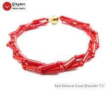 Qingmos-pulsera de Coral rojo Natural para mujer, brazalete de corte grueso de 3x9mm, joyería de 7,5 pulgadas, bra487 2024 - compra barato