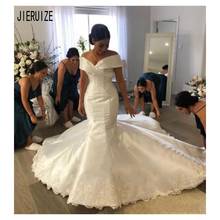 JIERUIZE Glamorous Satin Mermaid Wedding Dresses Off the Shoulder Appliques Bridal Gowns Lace Up Back Custom Made Bride Dresses 2024 - buy cheap