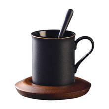 Xícara de água de cerâmica criativa, pintada à mão, vem com a base de madeira, chá preto 2024 - compre barato