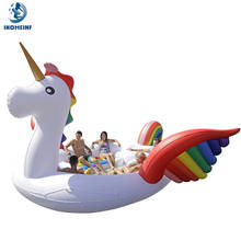Factory direct sales PVC Giant Inflatable Rainbow Unicorn Float for 8-10 person Flamingo Island Pool Floats Row Water Park Party 2024 - buy cheap