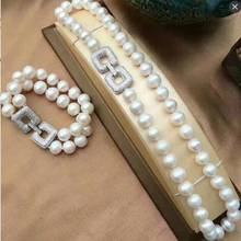 Juego de pulseras de collar de perlas blancas de agua dulce, joyería noble de 9-10mm, envío gratis 2024 - compra barato