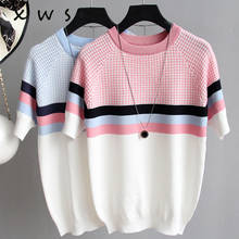 2021 NEW vintage casual summer Striped Sweater pullovers Women o-neck shor Sleeve big size sweater high quality female top 2024 - buy cheap