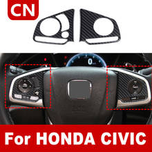 2PCS Carbon Fiber Steering Wheel Button Stickers Panel Switch  Decor Trim Cover For Honda Civic 10th Gen 2016 2017 2018 2019 2024 - buy cheap