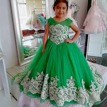 Vestido da menina da flor da princesa do laço verde para o casamento feito-à-medida vestidos de festa de aniversário bola para o traje das crianças 2024 - compre barato