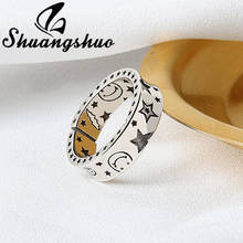 Shuangshuo-anillos de dedo con cara sonriente para mujer y niña, joyería, anillo con patrón de Luna y estrella de Hip Hop, regalos para mejor amiga 2024 - compra barato