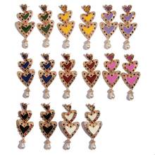 Flatfoosie Colorful Heart Long Dangle Earrings For Women Trendy Crystal Bohemian Gold Color Vintage Wedding Drop Earring Jewelry 2024 - buy cheap