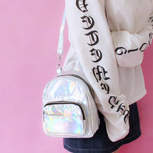 Mini bolsos de viaje para mujer y niña, mochila holográfica de cuero PU, morral escolar para chicas adolescentes, moda 2024 - compra barato