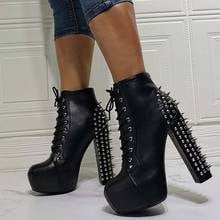 Big Size 36-43 Ladies Thick High Heels Ankle Boots Fashion Rivet Platform shoelace Women Boots Party Sexy Shoes Woman 2024 - buy cheap