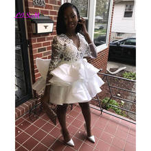 White Lace Long Sleeves Homecoming Dress for Black Girls 2020 V-Neck Mini Prom Party Dress vestido de formatura 2024 - buy cheap