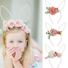 Diadema Floral de Organza Artificial para niña, diadema de orejas hecha a mano, accesorios para el cabello de fiesta para niña 2024 - compra barato
