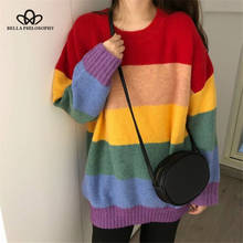 Bella philosophy Autumn Rainbow Sweater Women Harajuku Jumper Striped Pullovers Oversized Sweaters Korean Vintage Knitwear 2024 - buy cheap