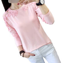 Women Autumn Eleglant Lace Hollow Out Blouse Shirt Long Sleeve Pink Blouse Tops Female Outfit Tops 2024 - buy cheap