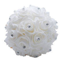 Ramos de boda blancos, rosas de PE de cristal, ramo de mano de boda de dama de honor, flores artificiales falsas PH027 2024 - compra barato