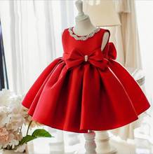 Vestido de bautizo para niña pequeña, vestidos de bautizo, rojo sin mangas, lazo infantil, 1 año de cumpleaños, Princesa, ropa de Navidad, 5T 2024 - compra barato