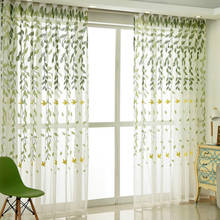 BIGMUM Green Vine Voile Tulle Birds Sheer Curtains Leaves Room Devider Window Screening for Kitchen Transparent Yarn Customized 2024 - buy cheap