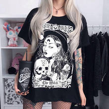 Camisa de impressão de bruxa de harajuku rosetic t camisa feminina gótico streetwear casual gótico preto camiseta menina moda estética t camisas soltas 2024 - compre barato