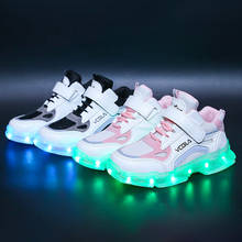 Tênis infantil com luz de led e carregamento usb, sapatos rosa para mulheres e meninos, tênis de primavera com lâmpada 2024 - compre barato
