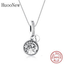 Huoonew-Collar de plata de ley 925 con letras, cadena con colgante de Zirconia y piedras de cristal con diseño de árbol de la vida familiar 2024 - compra barato