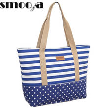 SMOOZA Fashion Striped Casual Tote Women Canvas Handbag Casual Shoulder Shopping Bags Beach Zipper Large Bag Sac A Main Bolsas 2024 - buy cheap