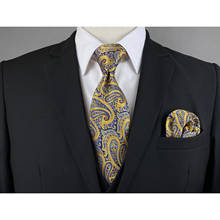 U13 Пейсли желтый мужской галстук комплект шелк модный платок классический удлиненными Галстуки для делового стиля 2024 - купить недорого