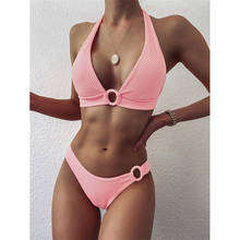 Sexy Swimsuit Female Bandage Bikini Set 2020 Ring Metal Swimwear Women Bathers Two Piece Swimming Suit Bathing Suit Summer Beach 2024 - buy cheap