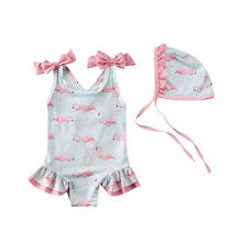 Summer Toddler Baby Girl One-Piece Lovely Swimsuit Kids Girls Flamingo Striped Bikini Beach Bathing Suit Swimwear Outfit 1-6Y 2024 - buy cheap