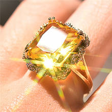 Fashion Lady Gold Rings For Women Jewelry Shiny Square Big Crystal Girls Finger Ring Female Bride Engagement Party Accessories 2024 - buy cheap