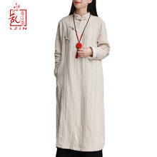 LZJN Long Sleeve Thick Dress Faux Fur Lined Women Maxi Dresses Pullover Vintage Chinese Fleece Robe Side Split Winter Dress 2024 - buy cheap