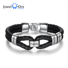 JewelOra Personalized Men Leather Bracelet with Custom Beads Stainless Steel Engraved Bracelets for Men Male Jewelry Gifts 2024 - buy cheap