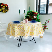 Mantel redondo de lino y algodón con flecos y borlas, mantel de Navidad y Año Nuevo, cubierta para mesa de comedor de boda 2024 - compra barato