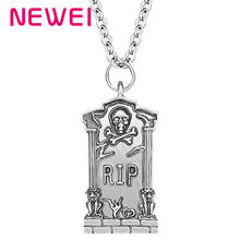 Newei Halloween Alloy Plated Antique Gold Tombstone Necklace Unique Skull Pendant Jewelry For Women Girls Classic Festival Gift 2024 - buy cheap