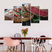 Arte modular de parede, tela hd impressões, cartazes de decoração para casa, fotos, 5 peças, bife, comida, arte, pinturas, quadro 2024 - compre barato