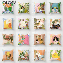 Cartoon Style Cushion Cover Beautiful Girl Print Sofa Throw Pillow Cover Home Decor Plush Square Living Room Pillowcase 2024 - buy cheap