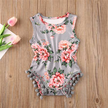 0-18 Months Newborn Bodysuits 2020 Summer Baby Girls Sleeveless Jumpsuits For Newborns Gray Floral Print Playsuit 2024 - buy cheap