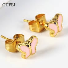 OUFEI Stainless Steel Jewelry Butterfly Earrings Pink Rhinestone blue Stud For Women Earrings Accessories Mass Effect Wholesale 2024 - buy cheap