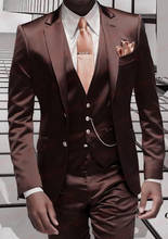 ANNIEBRITNEY Fashion Brown Satin Men Suit Set Prom Dinner Party Wedding Tuxedo Slim Fit Groom Suits Custom Formal Blazer Pants 2024 - buy cheap