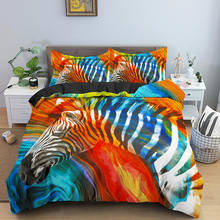 Conjunto de cama estampa aquarela zebra, capa de edredon e fronhas, edredon para crianças adolescentes meninos e meninas 2024 - compre barato