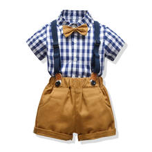 Summer Clothes for Boys Set Cotton Blue White Plaid Shirt with Shorts Kits for 1-6 Years Kids Out Wear Strap Costume 2024 - buy cheap