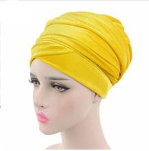 Pañuelo de terciopelo musulmán para mujer, pañuelo de cola larga para la cabeza, turbante elástico, Hijabs, envolturas de lásies, pañuelo árabe islámico, gorro de quimio 2024 - compra barato