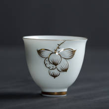 2PCS/Lot 80ml Gold Plated Teacup Ceramic Porcelain Lotus Small Tea Bowl Home Vintage Drinkware Master Puer Black Tea Cup Teaware 2024 - buy cheap