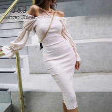 Jocoo Jolee весенне-летнее однотонное шифоновое платье с длинными рукавами элегантное эластичное облегающее платье с рюшами облегающие Плиссированные Вечерние Платья Миди 2024 - купить недорого