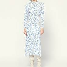 2021 New Women Floral Midi Dress 100% Viscose Lady Long Sleeve Sweet O-Neck Long Dresses 2024 - buy cheap