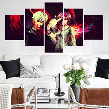 Pintura em tela para parede, anime tokyo ghoul, imagem de 5 painéis ken kaneki e touka kirishima, decoração de casa, pôster modular para sala de estar 2024 - compre barato