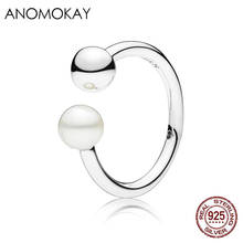 Женское кольцо из серебра 100% пробы, с двумя шариками 2024 - купить недорого