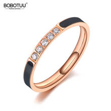BOBOTUU-Anillo de titanio de acero inoxidable para mujer, joyería fina de marca, anillos de cristal de circonia cúbica acrílica negra, anillo de boda nupcial, BR19126 2024 - compra barato