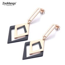 ZooMango Trendy Double Layer Stainless Steel Geometry Earrings For Women Black/Rose Gold Bohemia Style Party Earrings ZE19062 2024 - buy cheap