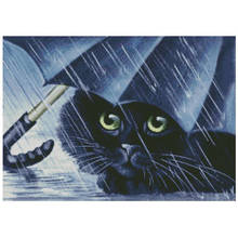 Preciosa colección de oro, Kit de punto de cruz contado, gato bajo un paraguas, Black Cat Raining Chimera 10958 2024 - compra barato