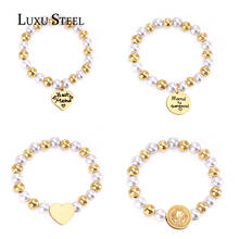 LUXUSTEEL-pulsera de cuentas para regalo de madre, pulseras de perlas de imitación de acero inoxidable, brazaletes, colgantes de corazón de moda 2024 - compra barato