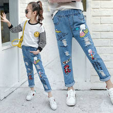 Teenage Girls Jeans 2018 Spring Summer Children Broken Hole Pants Kids Denim Trousers Cartoon 8 10 12 14 Years Old 2024 - buy cheap