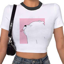 Urso polar kawaii impressão gráfica camiseta feminina harajuku estética branco camiseta 2021 nova moda verão y2k feminino t camisa 2024 - compre barato